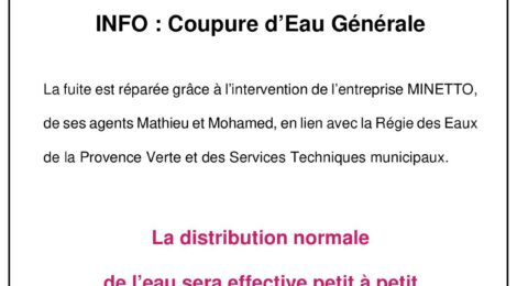 Remise en service de l'eau